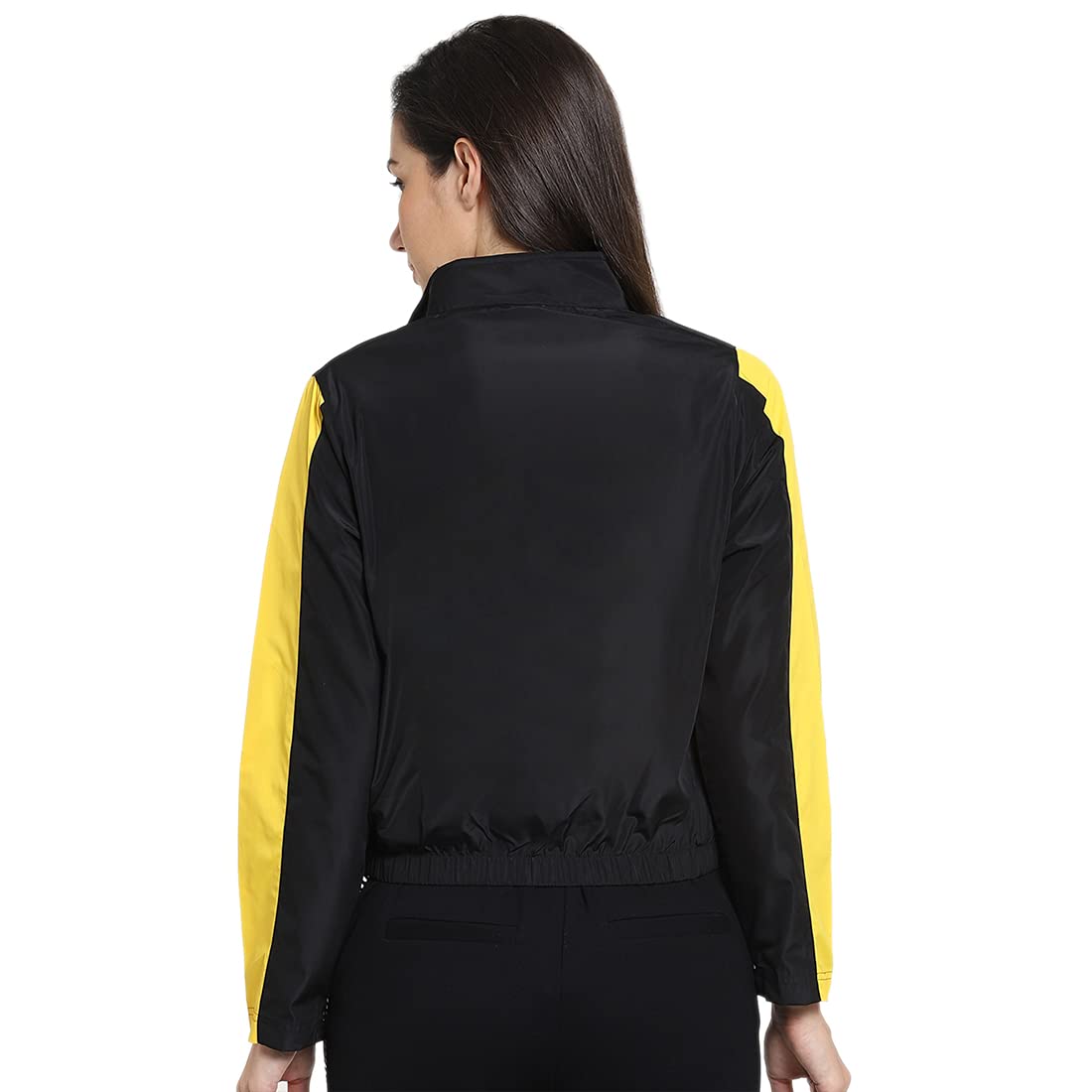 Bewakoof Womens Black Color Block Windcheater