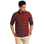 Turtle Men 100% Cotton Slim Fit Casual Check Red Shirt