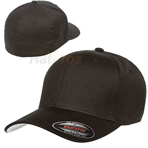 Flexfit Mens Cotton Twill Fitted Baseball Cap, Black, Large-X-Large US