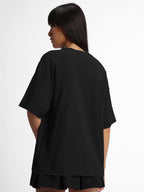 Juneberry 100% Pure Cotton Oversized Loose Baggy Fit Drop Shoulder Half Sleeve Round Neck Cool Front Teddy Printed Cork & White