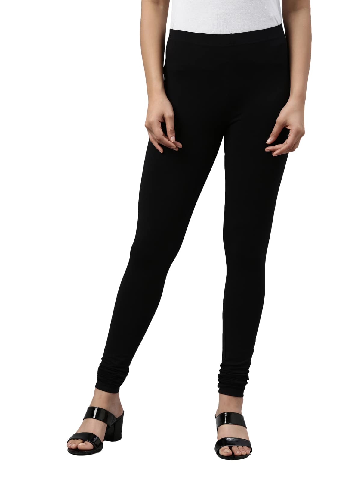 Go Colors Soft Cotton Stretch Churidar For Women | Breathable, Mid Rise, Full Length, Black