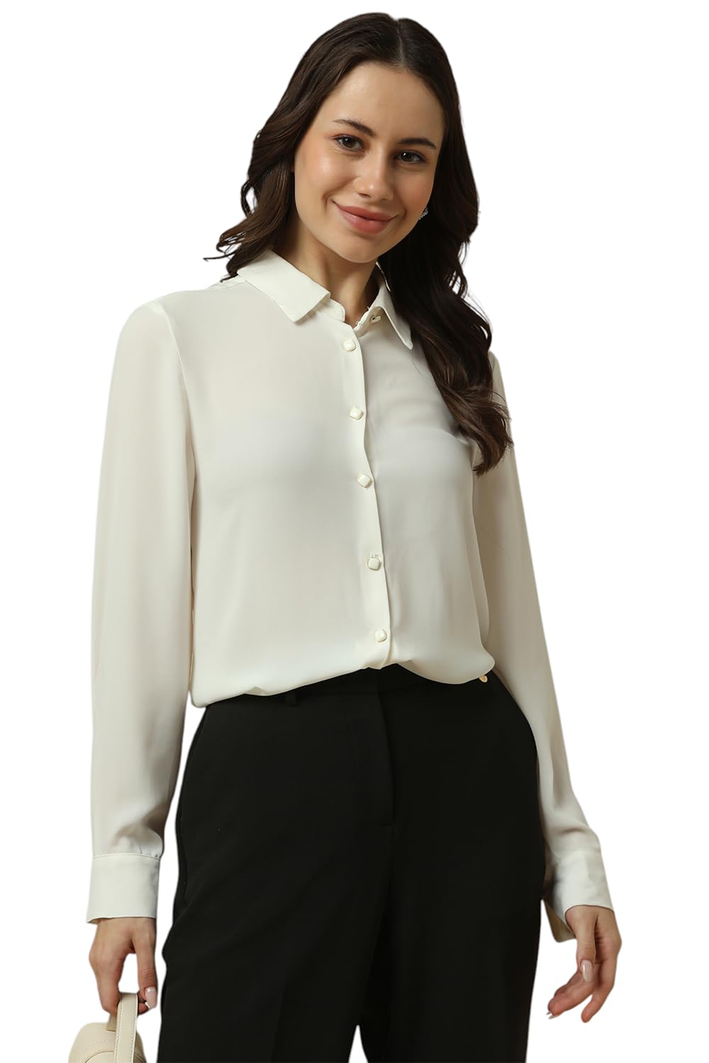 Allen Solly Women Solid Formal Cotton Full Sleeve Stretch Button-Down Shirt
