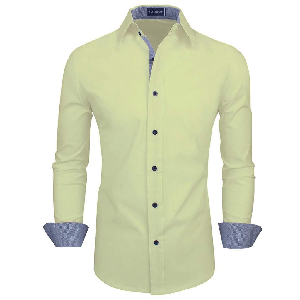 Zombom MenS Classic Cotton Blend Regular Fit Full Sleeve Spread Collar Casual Shirt For Men Light Yellow