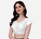 Vihu Fashion WomenS V Neck Orgenza Three Layer Ruffle Sleeve Frill Readymade Saree Blouse