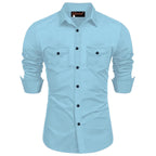 Rebelify MenS Cotton Blend Shirt With Pockets Full Sleeves Collared Neck Solid Pattern Botton Down Closure Relaxed Fit And Stan