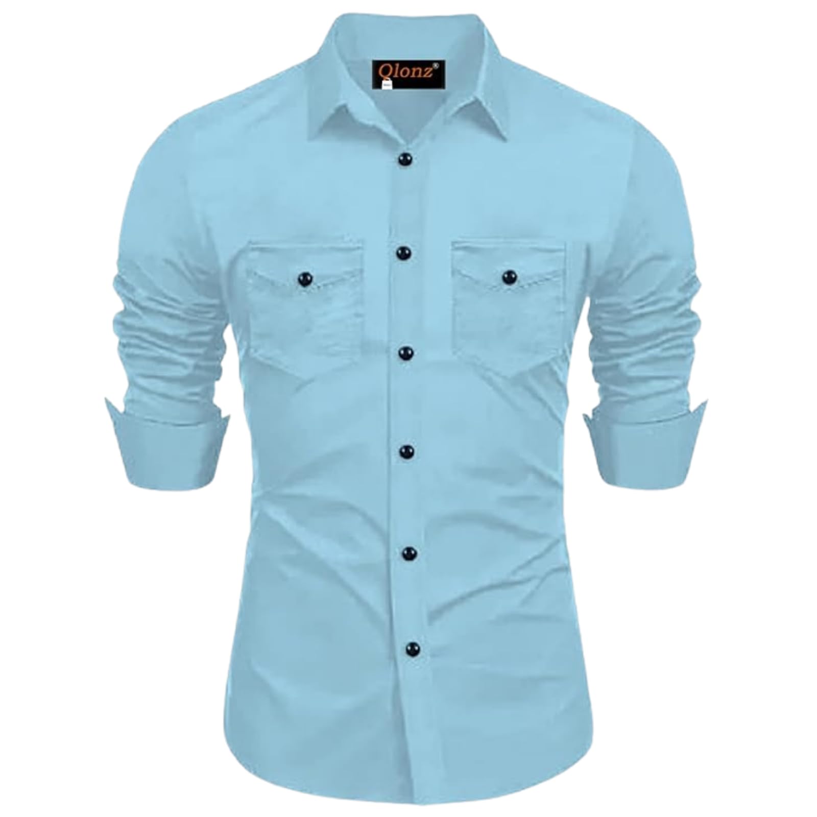 Rebelify MenS Cotton Blend Shirt With Pockets Full Sleeves Collared Neck Solid Pattern Botton Down Closure Relaxed Fit And Stan