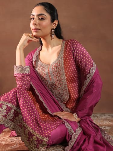 Libas WomenS Silk Blend Kurta Set (49507H_Pink