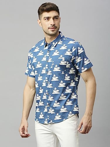 Thomas Scott Mens Printed Slim Fit 100% Cotton Casual Shirt with Spread Collar and Half Sleeve