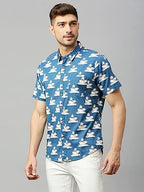 Thomas Scott Mens Printed Slim Fit 100% Cotton Casual Shirt with Spread Collar and Half Sleeve
