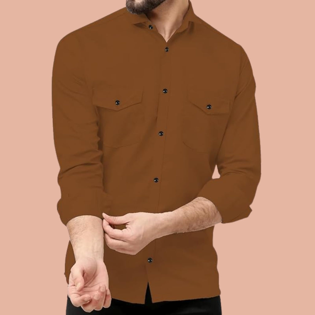 Rebelify Double Pocket MenS Casual Shirt - Regular Fit, Solid Spread Collar, Versatile Everyday Wear, Comfortable And Stylish De