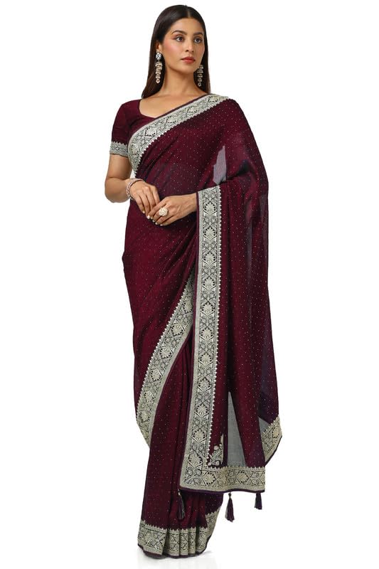 Soch Women Zari Embroidery Tussar Saree with Embellish