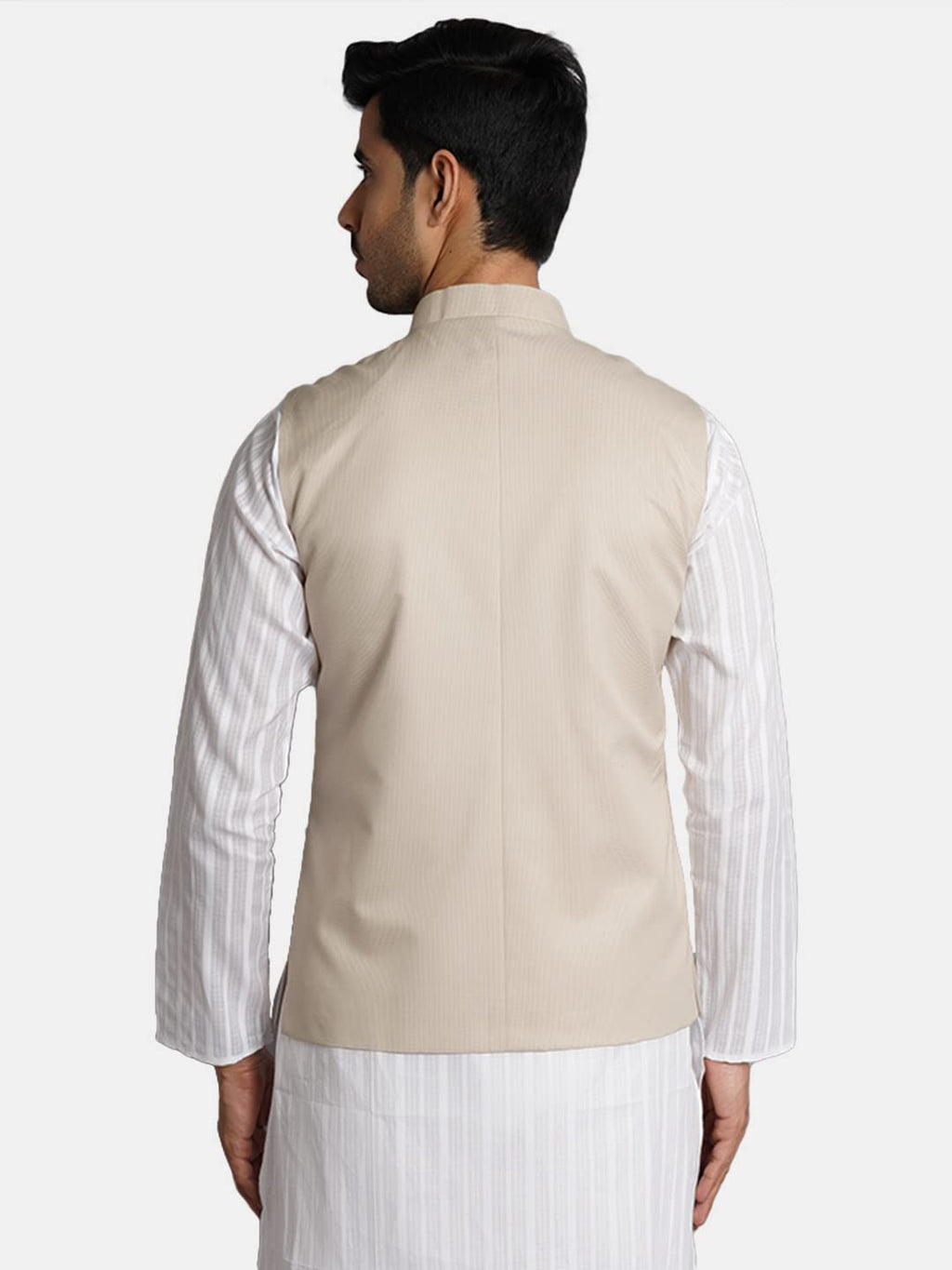 Wintage Poly Viscose Beige Solid Modi Nehru Jacket: Medium