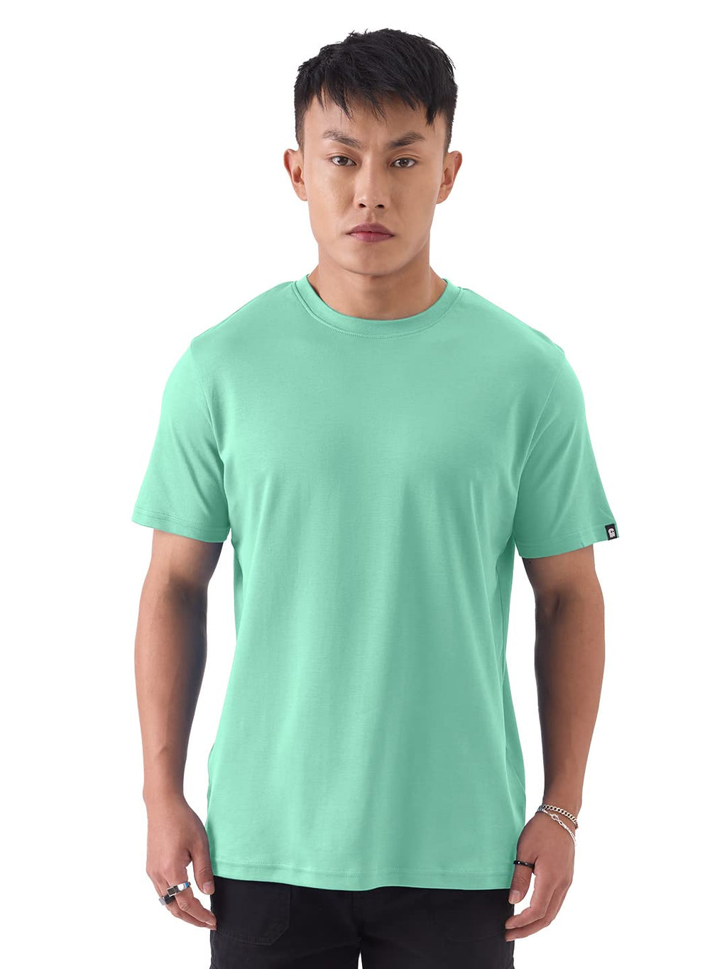 The Souled Store Supima: Apple Mint Men and Boys Regular fit Solid Half Sleeve Cotton Mint Green Color Supima T-Shirts