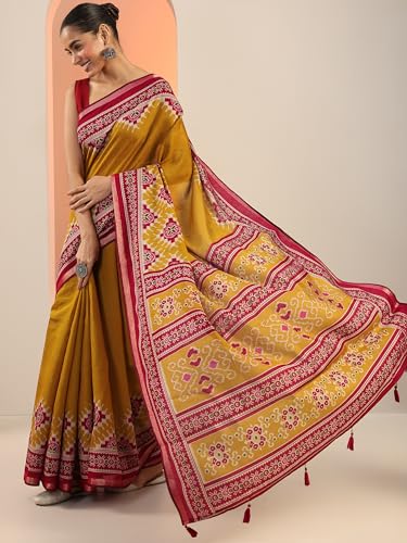 Libas Womens Solid Cotton Blend Saree With Blouse Piece