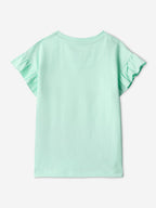 The Souled Store Looney Tunes: Flower Power Girls Round Neck Green Graphic Printed Cotton Flutter Sleeve Tops (2-8 Yrs)