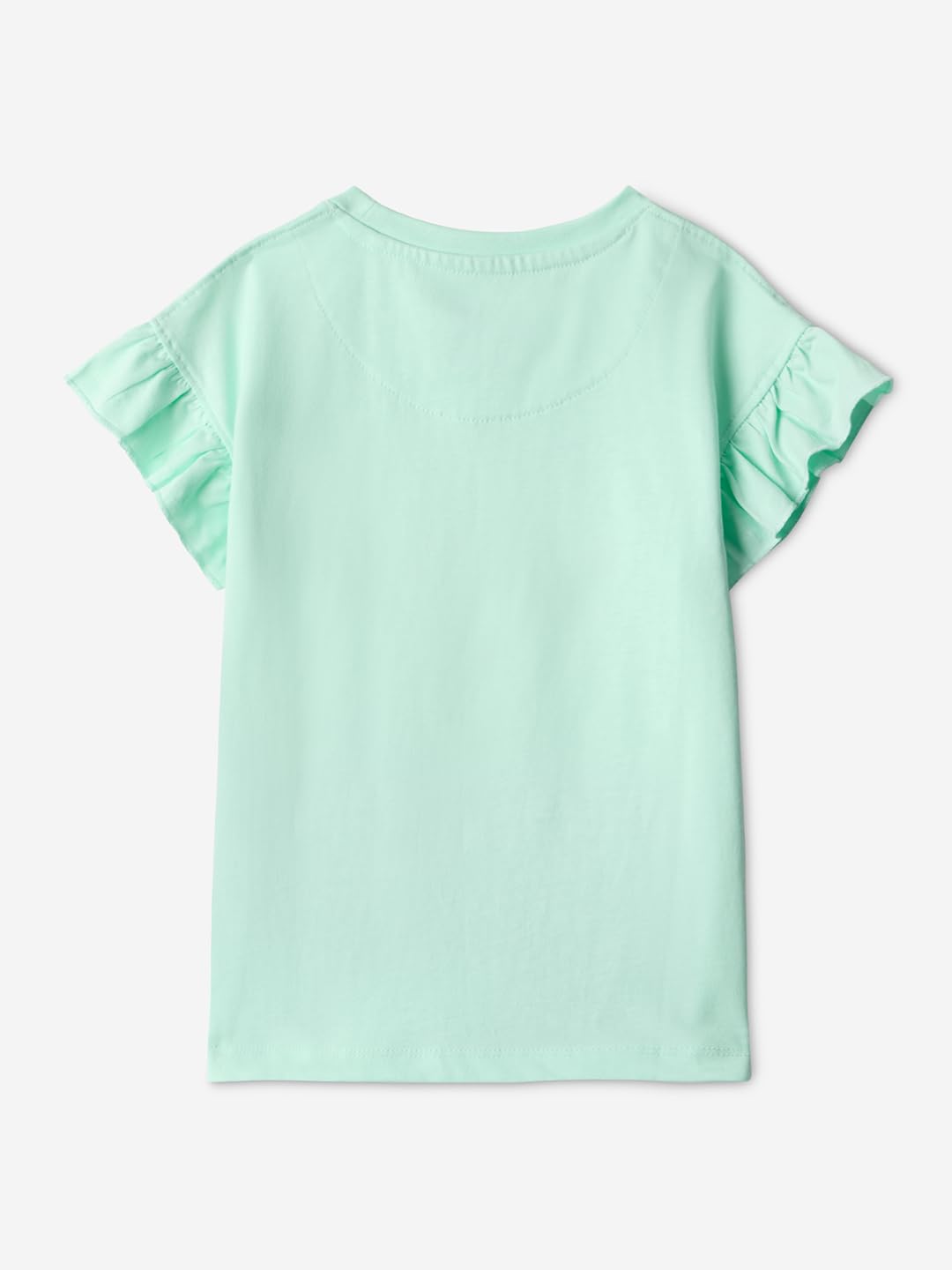 The Souled Store Looney Tunes: Flower Power Girls Round Neck Green Graphic Printed Cotton Flutter Sleeve Tops (2-8 Yrs)