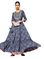 Ishin Women'S Cotton Anarkali Embroidered Zari Bandhani Print Blue Kurti Kpm-19086_S_Blue