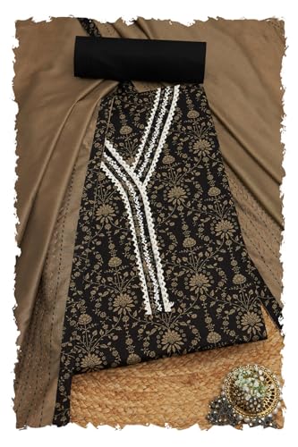 Soch Women Jam Cotton Floral Print Unstitched Dress Material with Thread Work