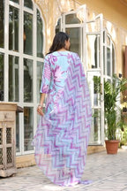 ANNI DESIGNER Womens Cotton Blend Straight Printed Kurta with Pant & Dupatta (Sohini Light Blue_S_Light Blue_Small)