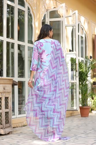 ANNI DESIGNER Womens Cotton Blend Straight Printed Kurta with Pant & Dupatta (Sohini Light Blue_S_Light Blue_Small)