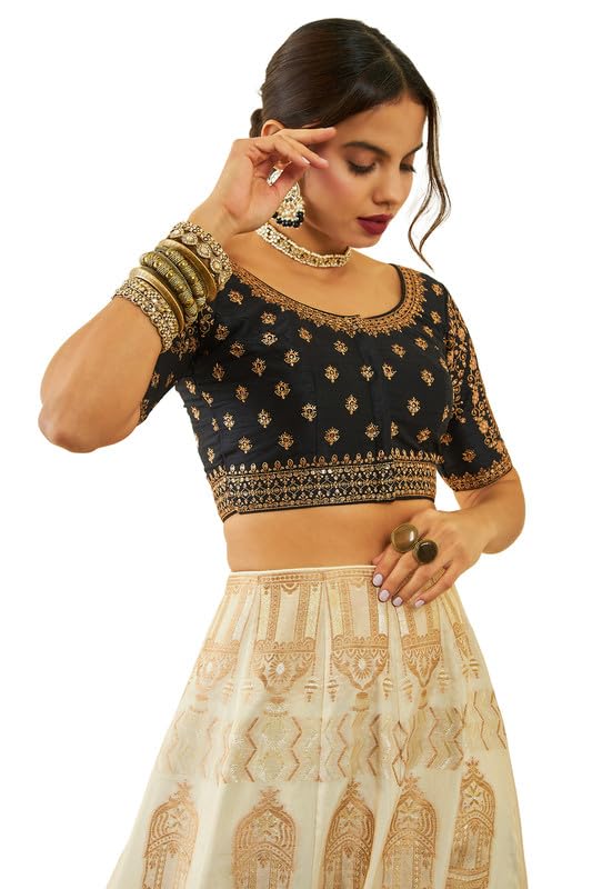 Soch Women Tussar Embroidered Front-Open Blouse with Sequin Embellishments