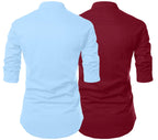 Zartha MenS Casual Cotton Polyester Blend Solid Full Sleeve Short Kurta (Pack Of 2)