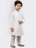 Jbn Creation Boys White Silk Blend Kurta Pyjama And Cap Set