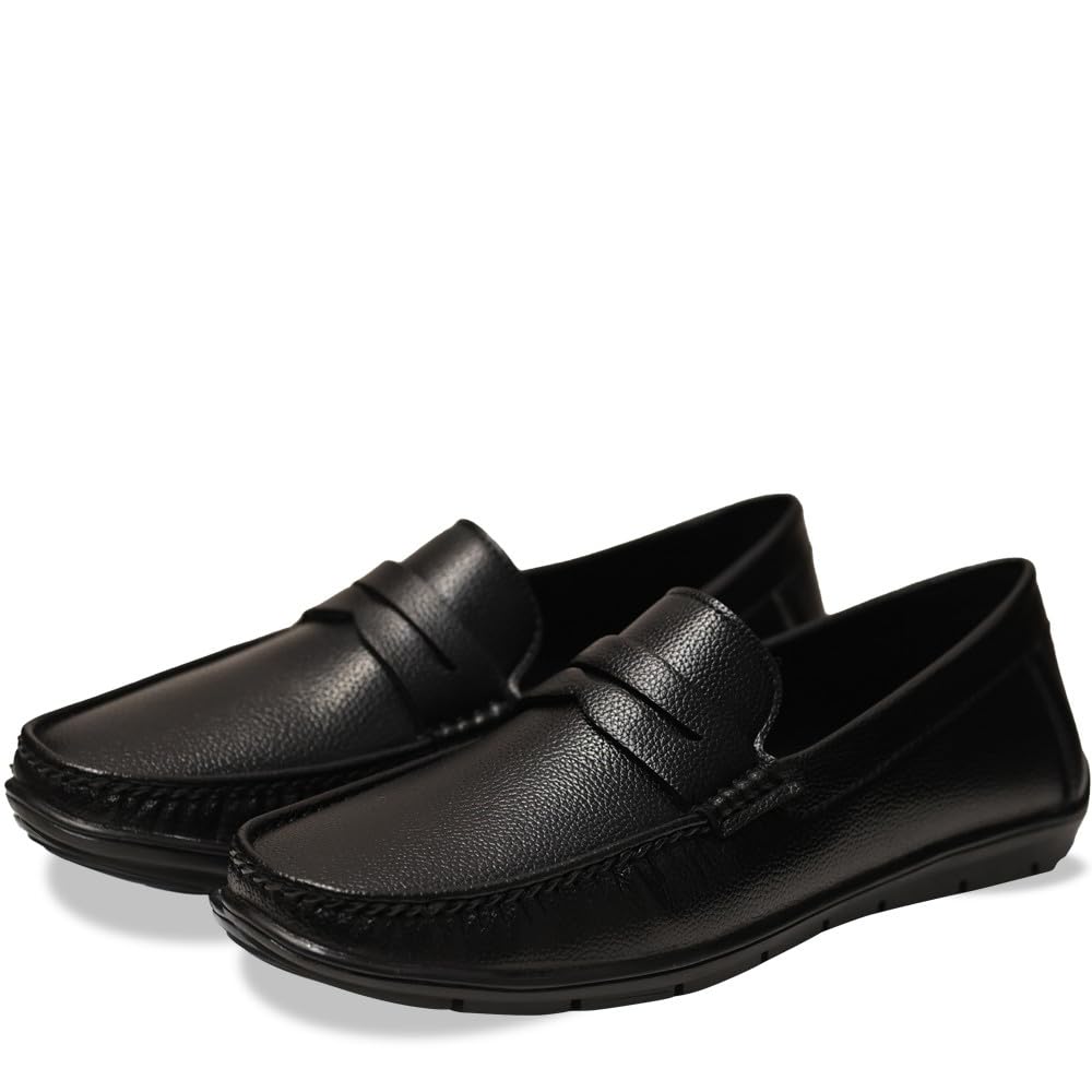 ATERNA Black Leather Loafers/Comfortable Versatile/Casual Loafer Shoes for Men UK9 9
