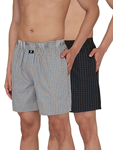 Xyxx MenS Super Combed Cotton Checkmate Boxer Shorts Elasticated Waist, Drawstring | Loungewear For Men Pack Of 2 (L; Jet Black