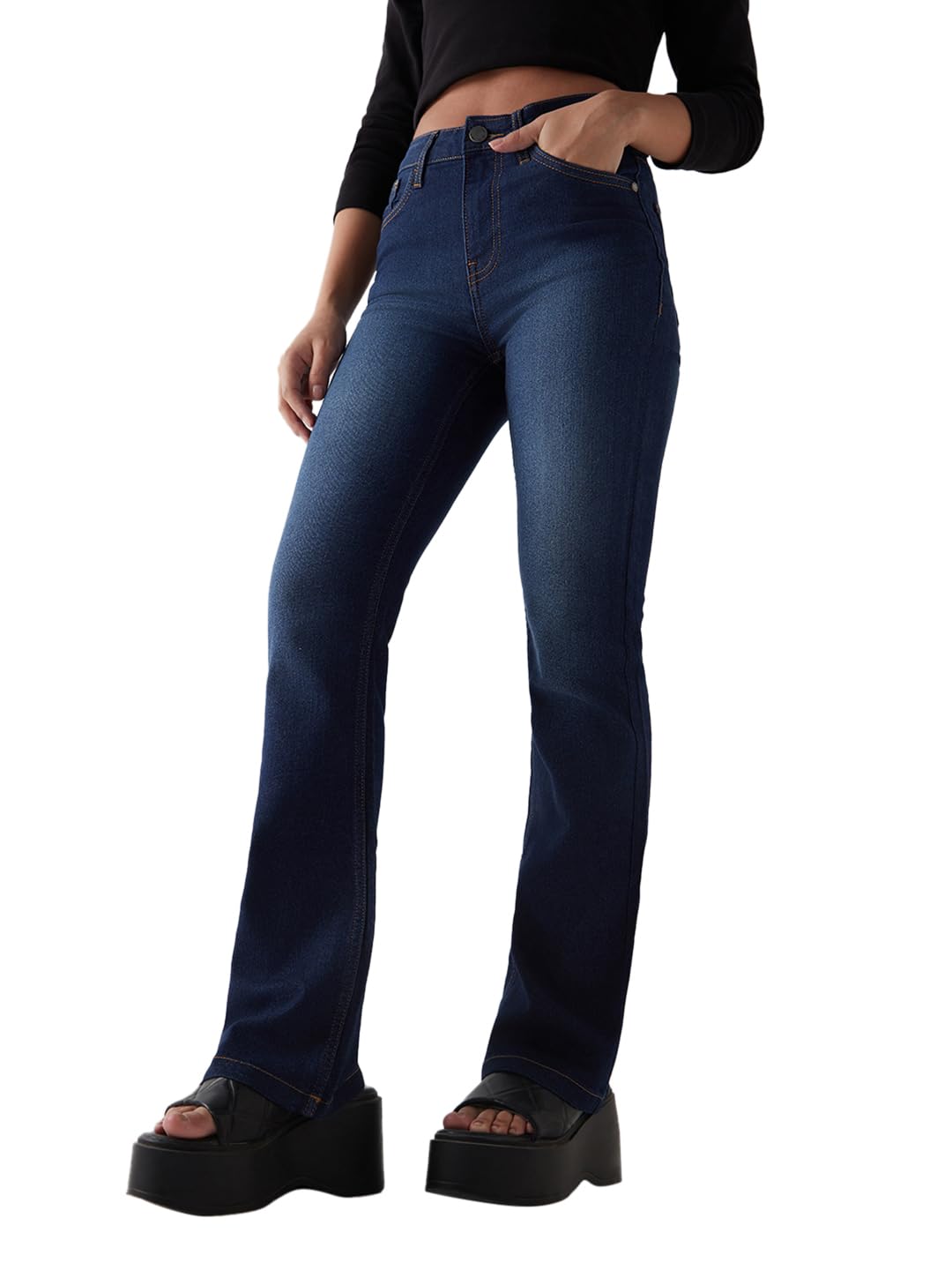 Bewakoof Womens Washed Bootcut Polycotton Jeans_646020_Blue_34