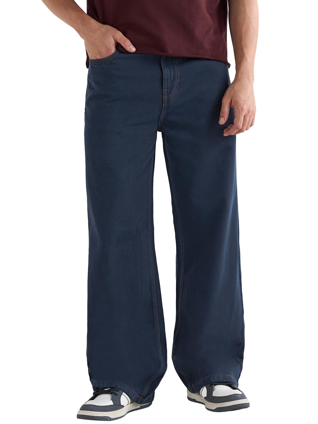 Bewakoof Mens Solid Super Baggy Fit Cotton Jeans_624681_Blue_32