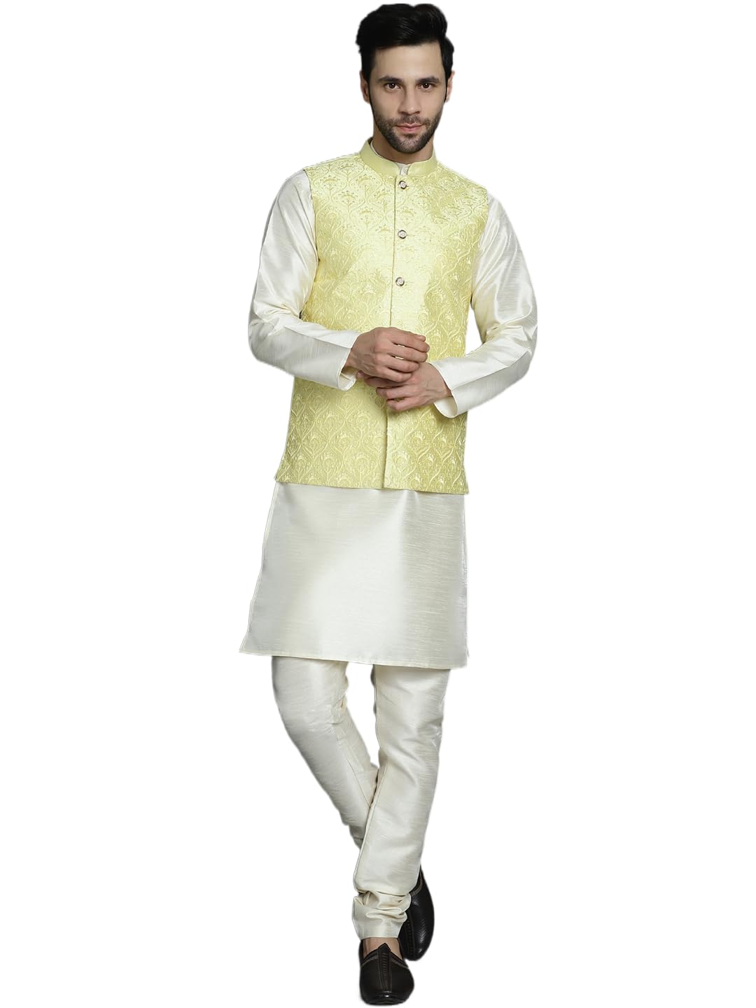 Jompers Mens Sequins And Embroidered Nehru Jacket With Kurta Pyjama Set