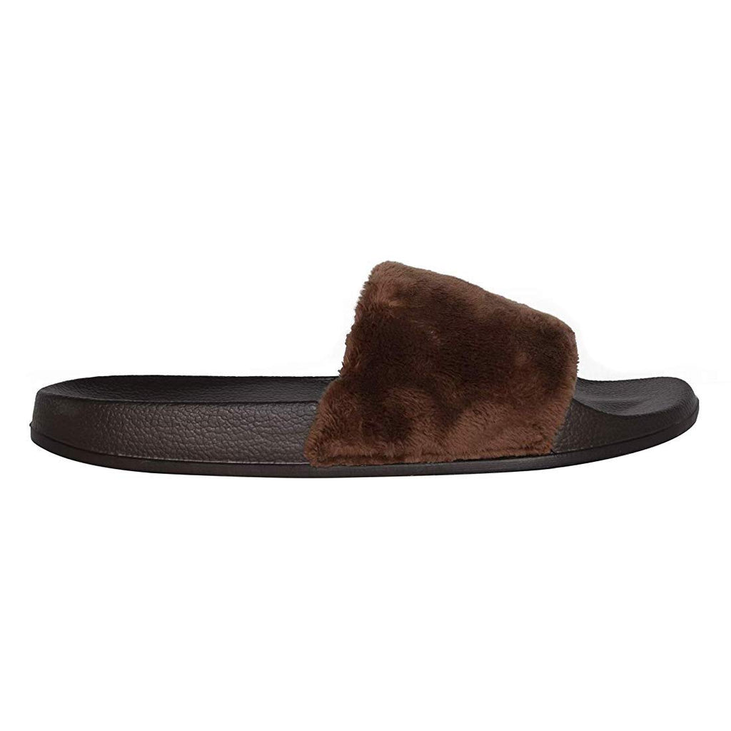 Luxe Faux Fur 676685048226 0.83 in. Sheepskin Slide Slippers - Brown with Brown Sole