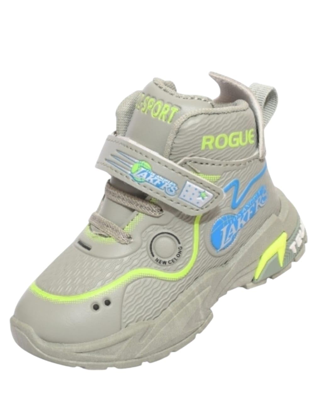 Kids HighTop Sneakers for Boys & Girls, Blue with Yellow Accents, Hook and Loop Closure, Ages 2 to 5 Years (TAN, UK Footwear Si 18-24