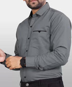 Tee Projekt Mens Regular Fit Solid Soft Touch Cotton Casual Shirt with Pocket Design with Spread Collar & Full Sleeves. Grey