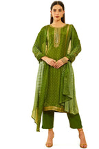 Soch Women Brocade Bandhani Printed Suit Set with Mirror Work