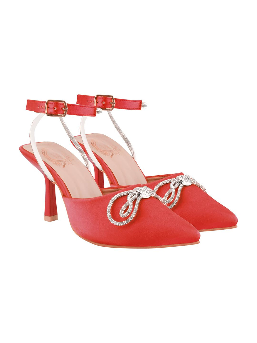 WomenS Red Satin High Heel Sandals Pointed Toe Party Heels With Rhinestone Bow & Ankle Strap  Elegant Stilettos For Weddings & 