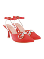 WomenS Red Satin High Heel Sandals Pointed Toe Party Heels With Rhinestone Bow & Ankle Strap  Elegant Stilettos For Weddings & 
