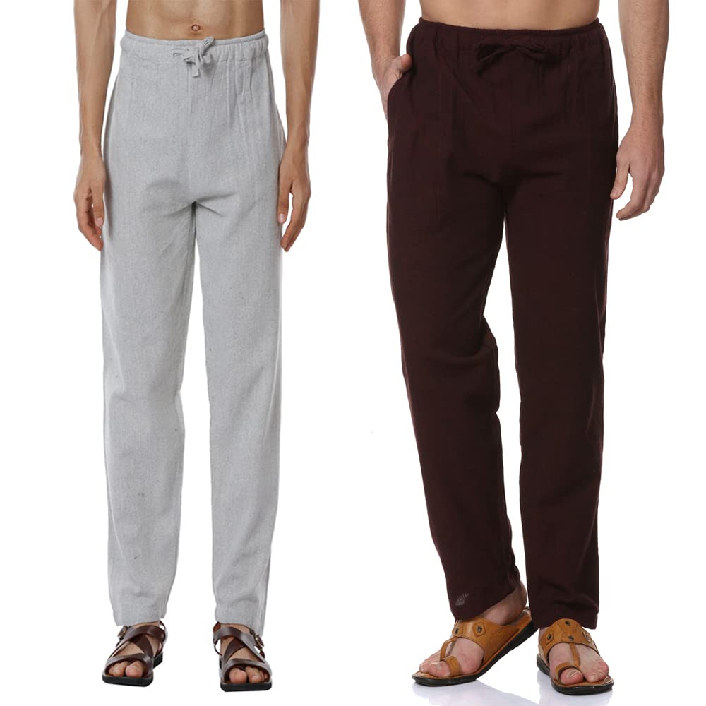 Digital Shopee Men'S Eco-Friendly Cotton Pyjama Pack Of 2 | Maroon + Melange Grey | 32-40Inches