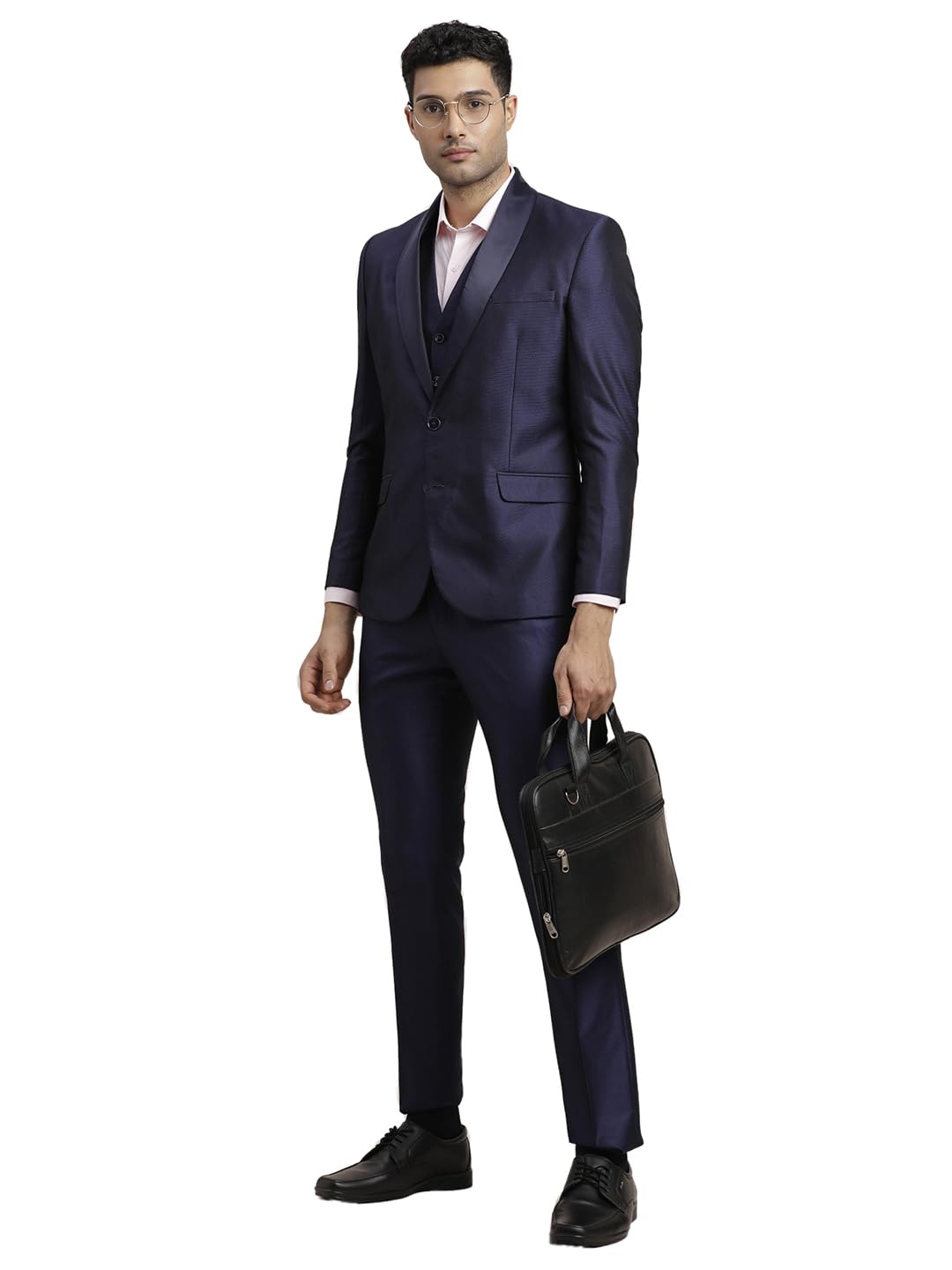 Turtle Men 100% Cotton Dobby Print Full Sleeve Three Piece Blue Formal Suit