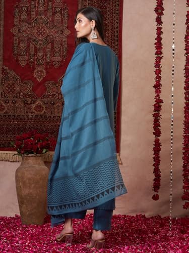 ANNI DESIGNER Womens Rayon Viscose Solid Straight Kurta with Pant & Dupatta (Raja Saab Light Blue-VKS14_M_Light Blue_Medium)