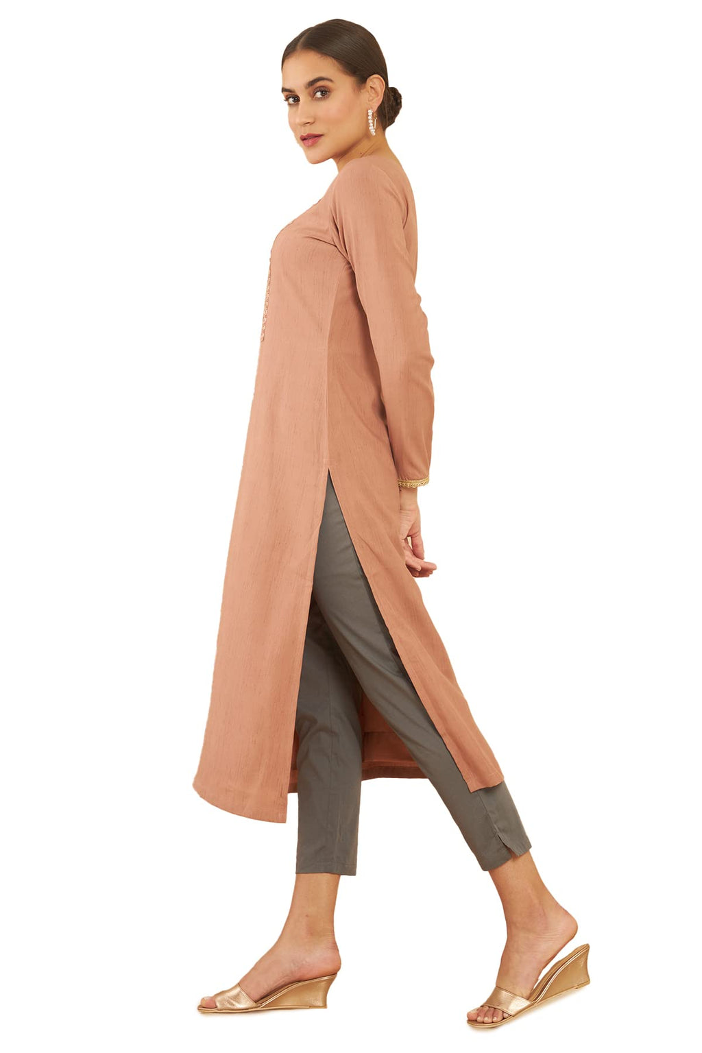 Soch Women Pink Crepe Solid Kurta