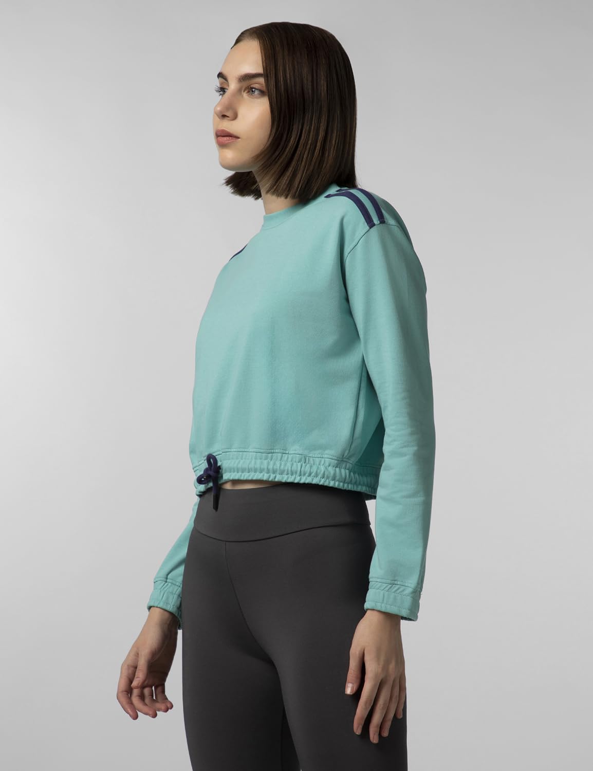 FYLTR Womens Round Neck Drop Shoulder Sweatshirt - Full Sleeve | Elasticated Waist & Cuff | Boxy Fit | Stripe Detailing Tropica