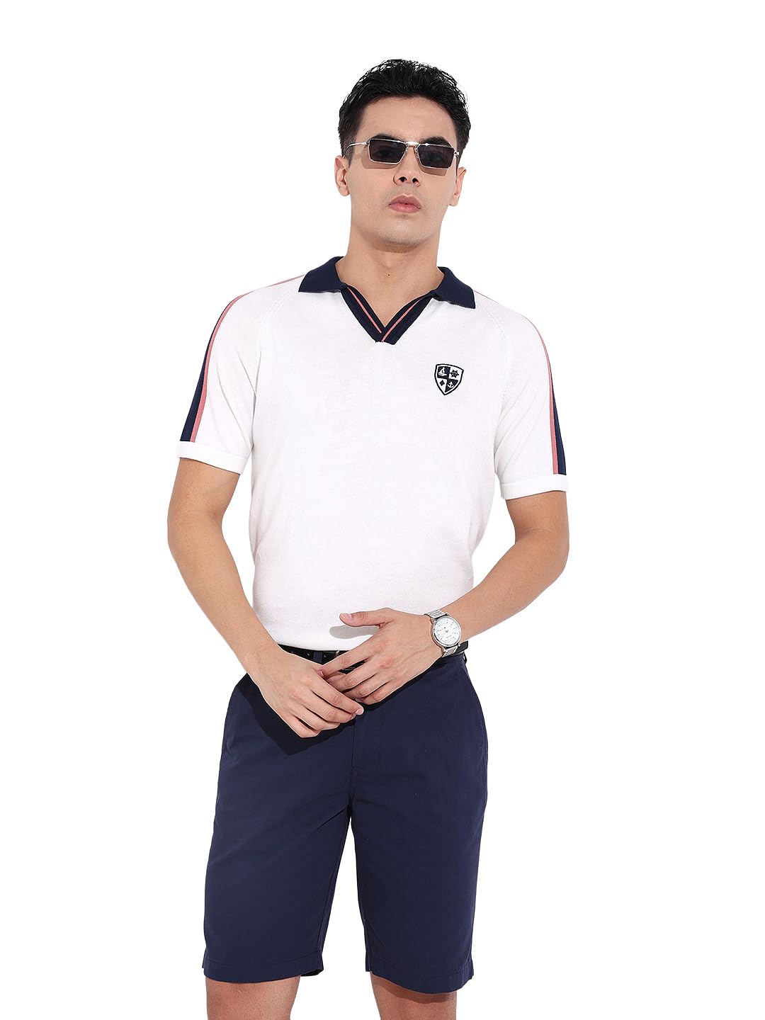 The Indian Garage Co Mens Slim Fit Textured Half Sleeves Neck Flat Knit Polo T-Shirt