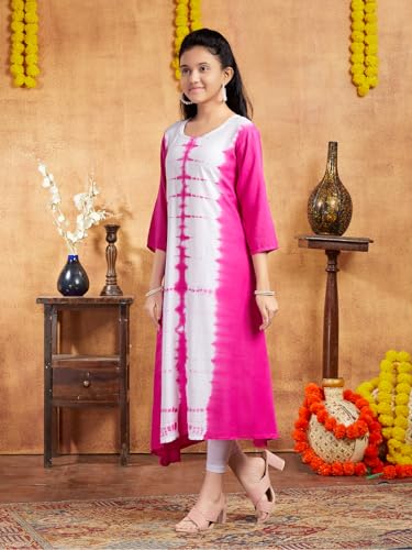 Aarika Girls Casual Wear Pink Colour Tie Dye Print Rayon Kurti