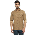 Turtle Men Cotton Blend Khaki Slim Fit Printed Shirts