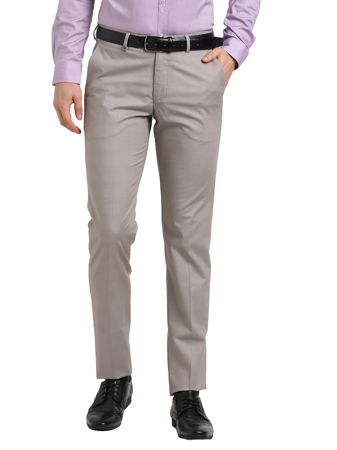 Turtle Men Cotton Viscose Stretch Solid Slim Fit Grey Formal Trouser