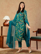 ANNI DESIGNER Womens Cotton Blend Straight Printed Kurta with Pant & Dupatta (GETO RAMA-NW_M_Green_Medium)
