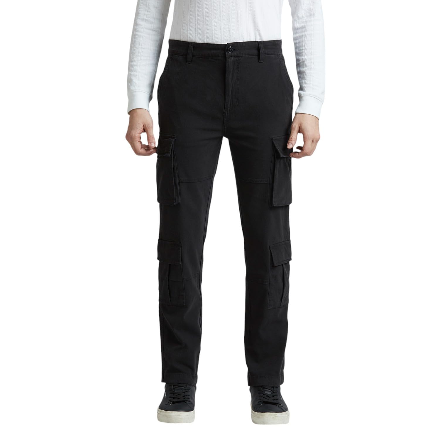 Black Mid Waist Straight Fit Cargo