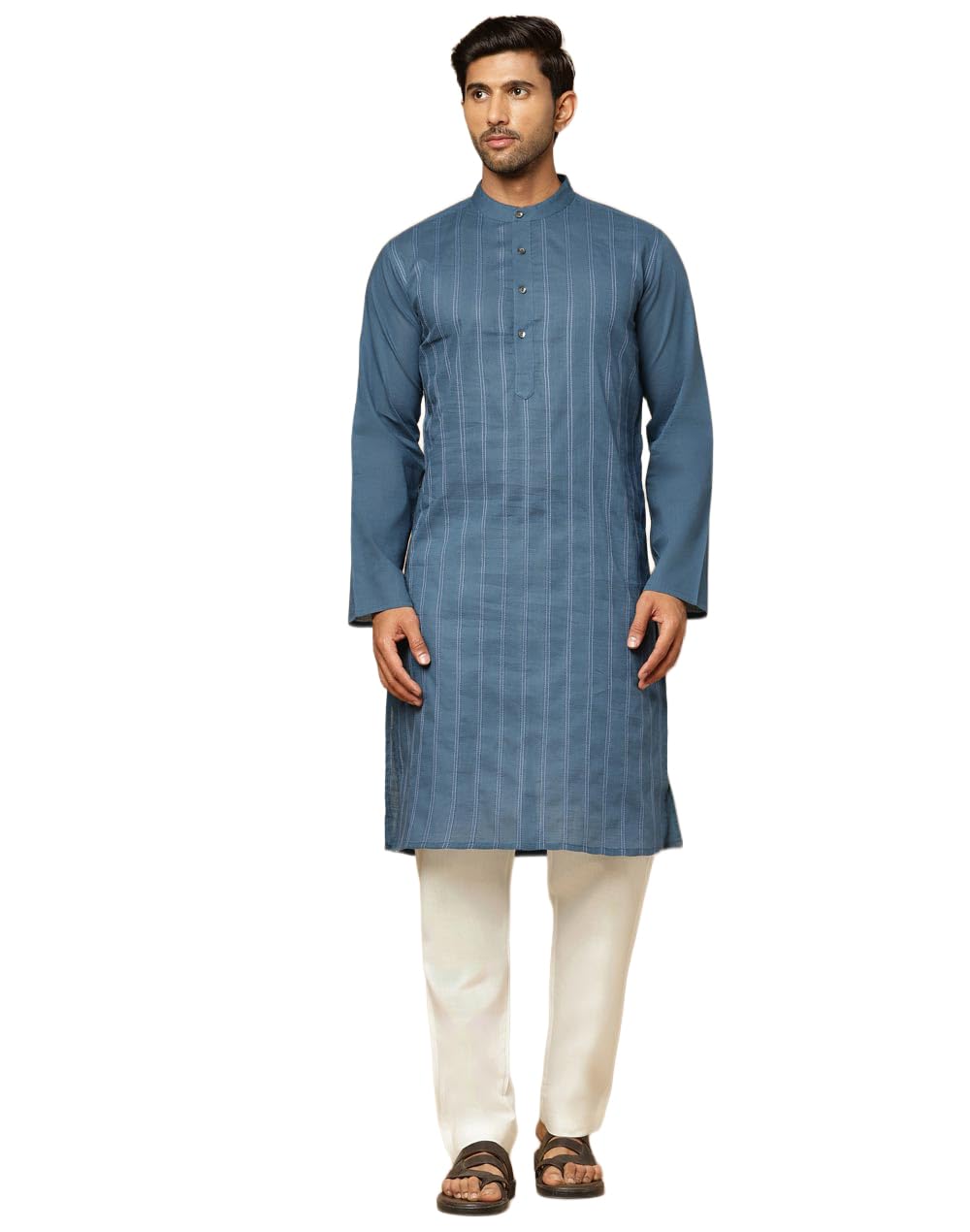 Fabindia Blue Cotton Woven Slim Fit Kurta
